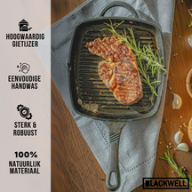 Blackwell Grillpan Gietijzer Cast Iron 23 x 23 cm - geschikt voor alle warmtebronnen - zonder anti-aanbaklaag