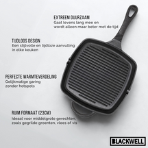 Blackwell Grillpan Gietijzer Cast Iron 23 x 23 cm - geschikt voor alle warmtebronnen - zonder anti-aanbaklaag