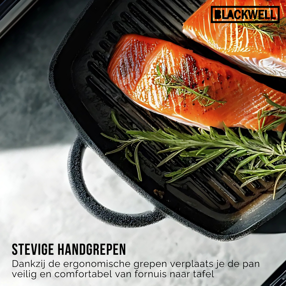 Blackwell Pannenset Gietijzer 3-Delig Grillpan 23 x 23 cm, Koekenpan ø 25 cm & Wok ø 32 cm - geschikt voor alle warmtebronnen - zonder anti-aanbaklaag