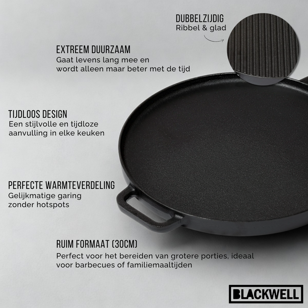 Blackwell Grillplaat BBQ / Bakplaat Gietijzer ø 30 cm - zonder anti-aanbaklaag 2-zijdig