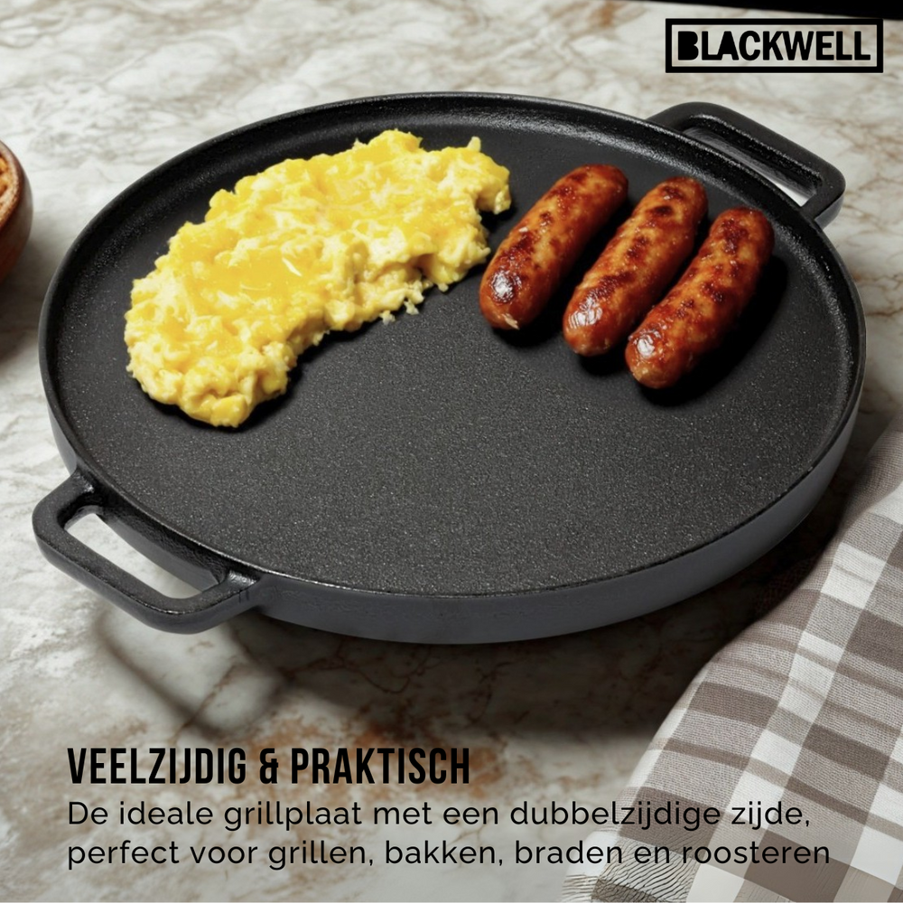 Blackwell Dutch Oven BBQ Gietijzer Set 4-Delig - Braadpan + Lifter, Koekenpan ø 20 cm & Grillplaat ø 30 cm - geschikt voor alle warmtebronnen - zonder anti-aanbaklaag