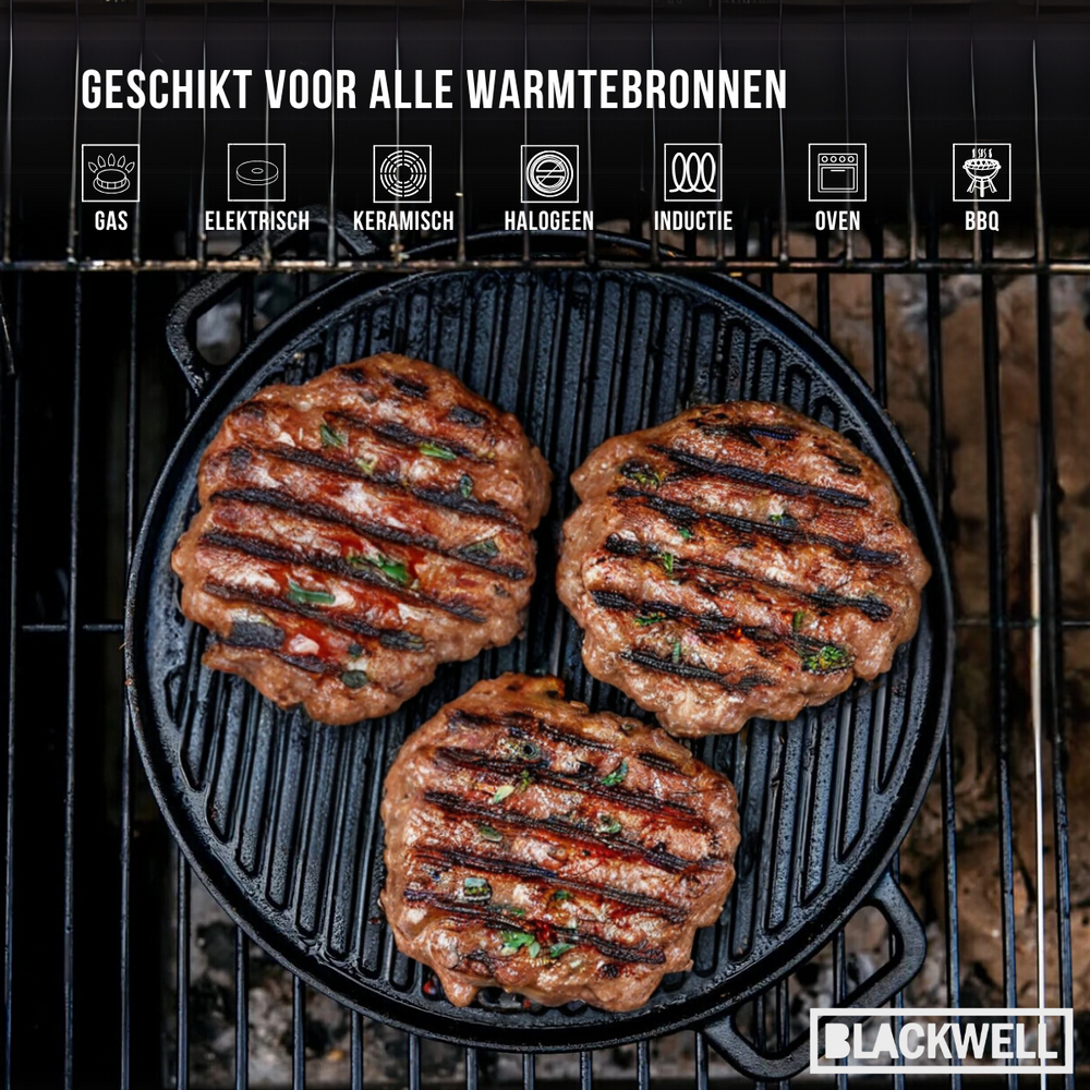 Blackwell Grillplaat BBQ / Bakplaat Gietijzer ø 30 cm - zonder anti-aanbaklaag 2-zijdig