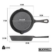 Blackwell Koekenpan Skillet Gietijzer ø 16 cm - geschikt voor alle warmtebronnen - zonder anti-aanbaklaag