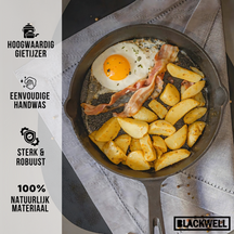 Blackwell Dutch Oven BBQ Gietijzer Set 4-Delig Braadpan + Lifter, Koekenpan ø 20 cm & Steelpan 18 cm - geschikt voor alle warmtebronnen - zonder anti-aanbaklaag