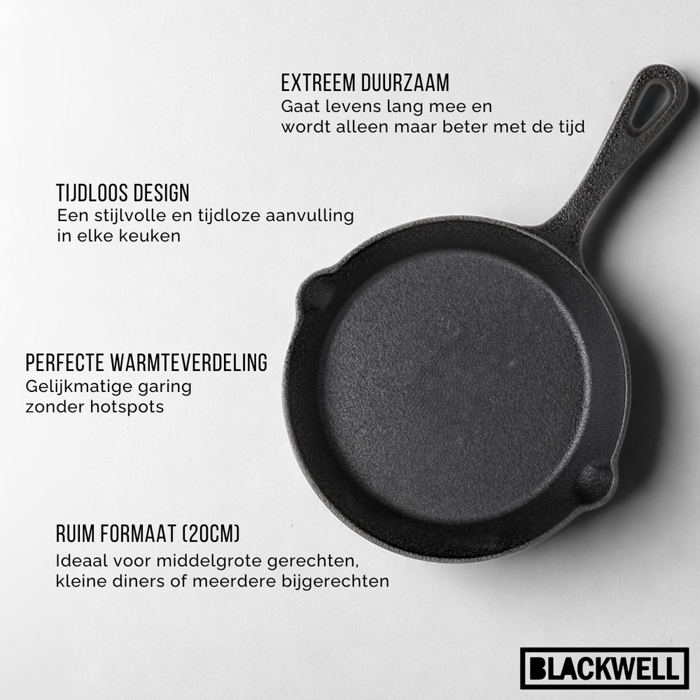 Blackwell Koekenpan Skillet Gietijzer ø 20 cm - geschikt voor alle warmtebronnen - zonder anti-aanbaklaag