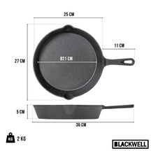 Blackwell Dutch Oven BBQ Gietijzer Set 4-Delig Braadpan + Lifter, Koekenpan ø 20 cm & Steelpan 18 cm - geschikt voor alle warmtebronnen - zonder anti-aanbaklaag
