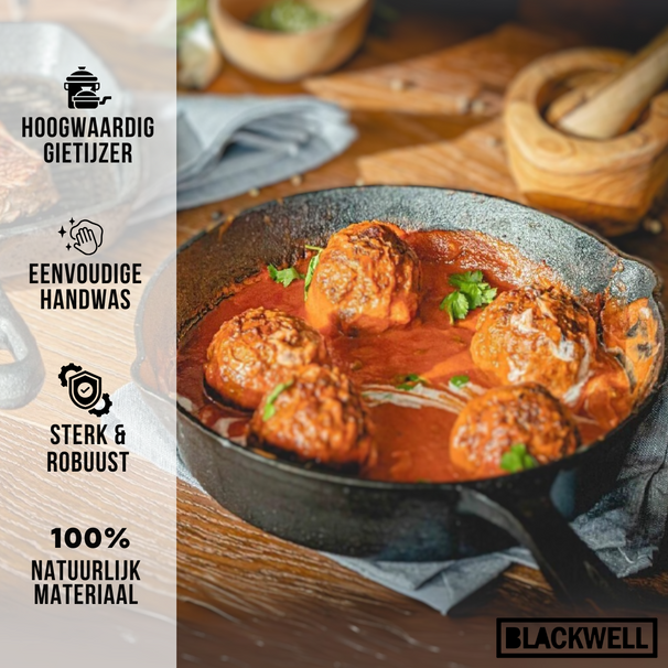 Blackwell Koekenpan Skillet Gietijzer ø 25 cm - geschikt voor alle warmtebronnen - zonder anti-aanbaklaag
