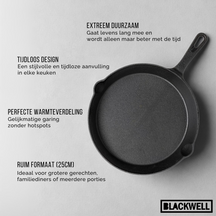 Blackwell Koekenpan Skillet Gietijzer ø 25 cm - geschikt voor alle warmtebronnen - zonder anti-aanbaklaag