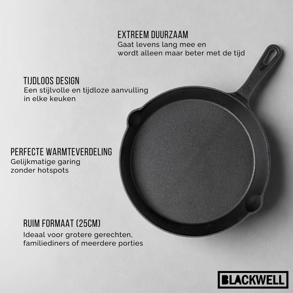 Blackwell Koekenpannenset Skillets Gietijzer 3-Delig ø 16, 20 & 25 cm - geschikt voor alle warmtebronnen - zonder anti-aanbaklaag
