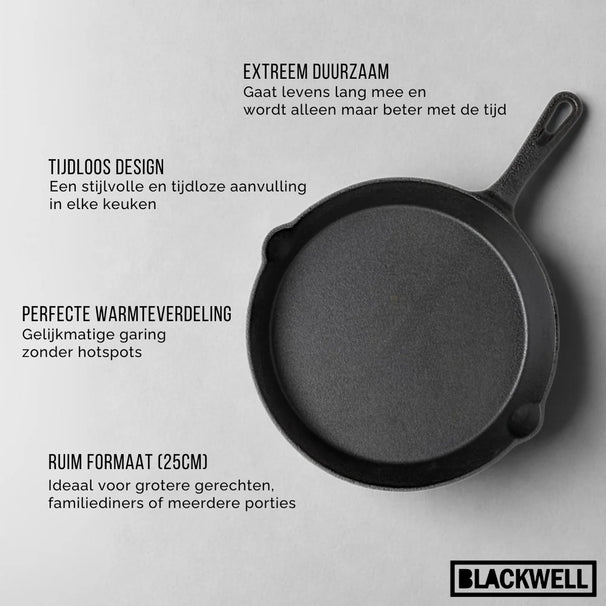 Blackwell Koekenpannenset Skillets Gietijzer 3-Delig ø 16, 20 & 25 cm - geschikt voor alle warmtebronnen - zonder anti-aanbaklaag