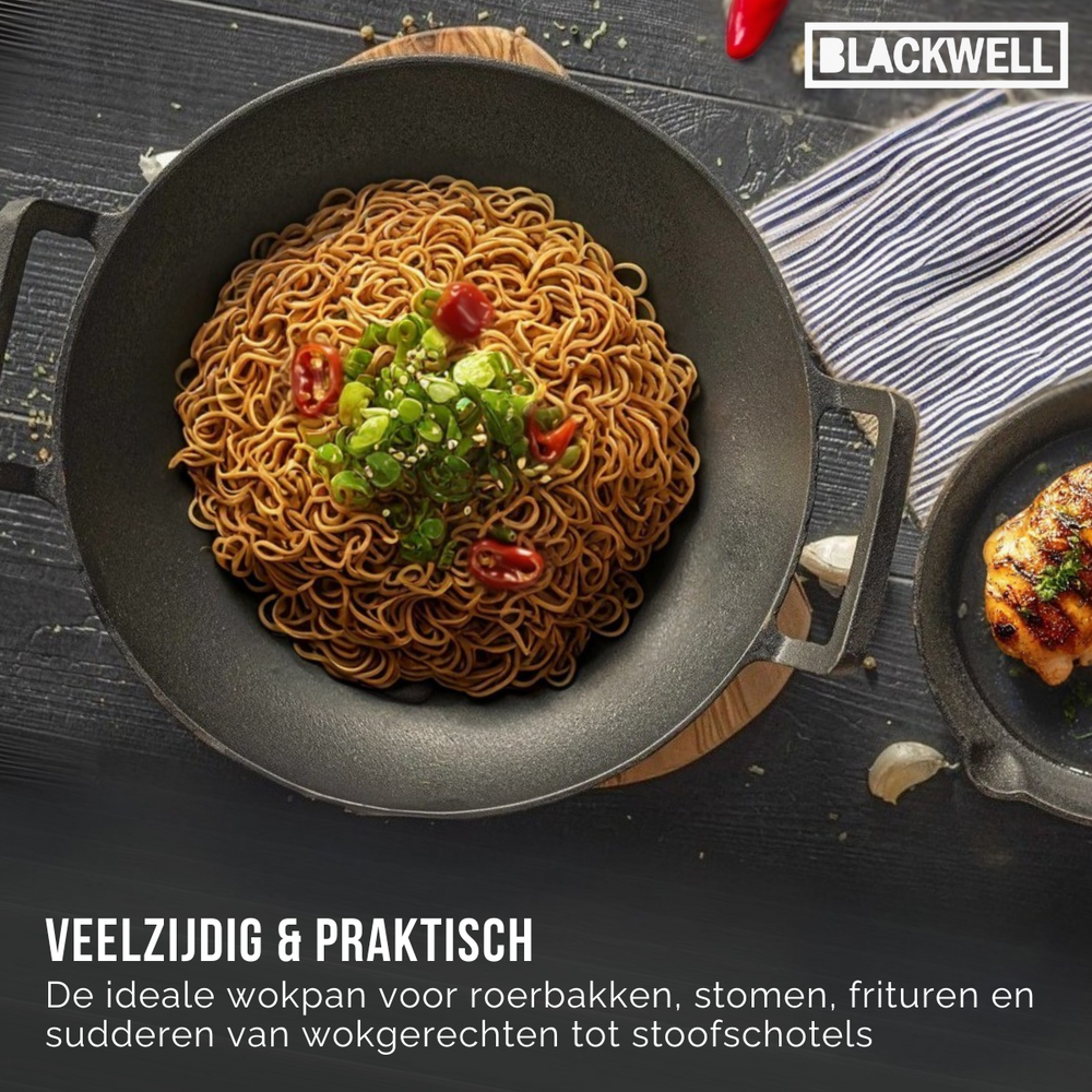 Blackwell Wokpan / Wadjan Gietijzer ø 32 cm / 3.3 liter - geschikt voor alle warmtebronnen - zonder anti-aanbaklaag