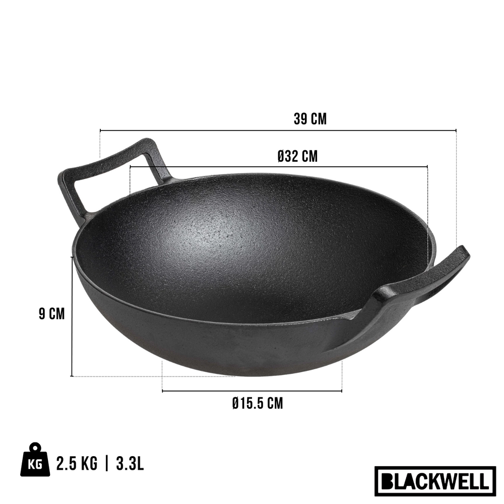 Blackwell Wokpan / Wadjan Gietijzer ø 32 cm / 3.3 liter - geschikt voor alle warmtebronnen - zonder anti-aanbaklaag