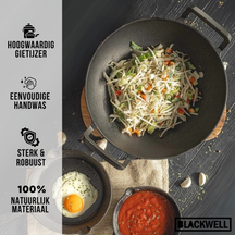 Blackwell Pannenset Gietijzer 3-Delig Grillpan 23 x 23 cm, Koekenpan ø 25 cm & Wok ø 32 cm - geschikt voor alle warmtebronnen - zonder anti-aanbaklaag
