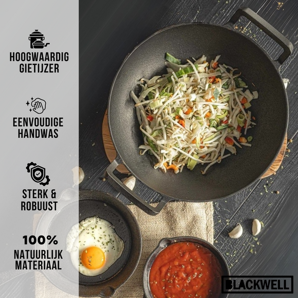 Blackwell Wokpan / Wadjan Gietijzer ø 32 cm / 3.3 liter - geschikt voor alle warmtebronnen - zonder anti-aanbaklaag