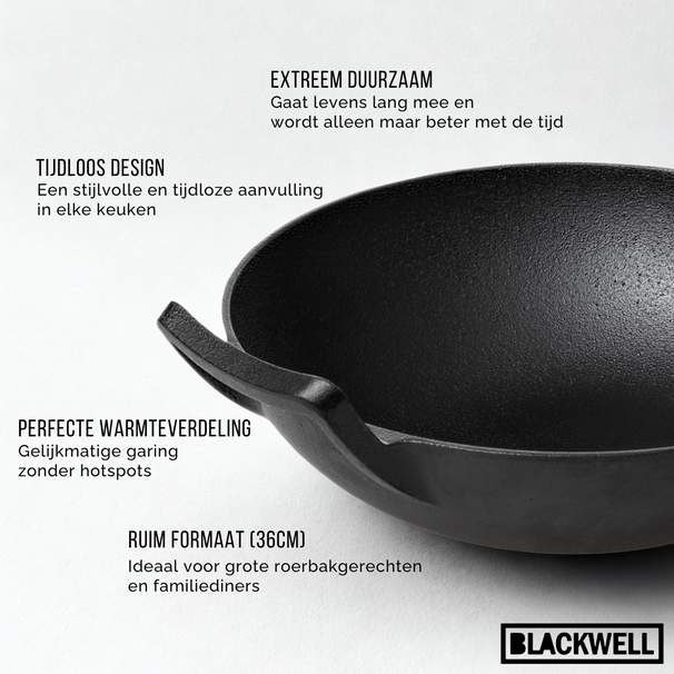 Blackwell Wokpan / Wadjan Gietijzer ø 36 cm / 6.5 liter - geschikt voor alle warmtebronnen - zonder anti-aanbaklaag