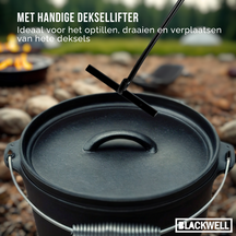 Blackwell Dutch Oven BBQ Gietijzer Set 4-Delig Braadpan + Lifter, Koekenpan ø 20 cm & Steelpan 18 cm - geschikt voor alle warmtebronnen - zonder anti-aanbaklaag