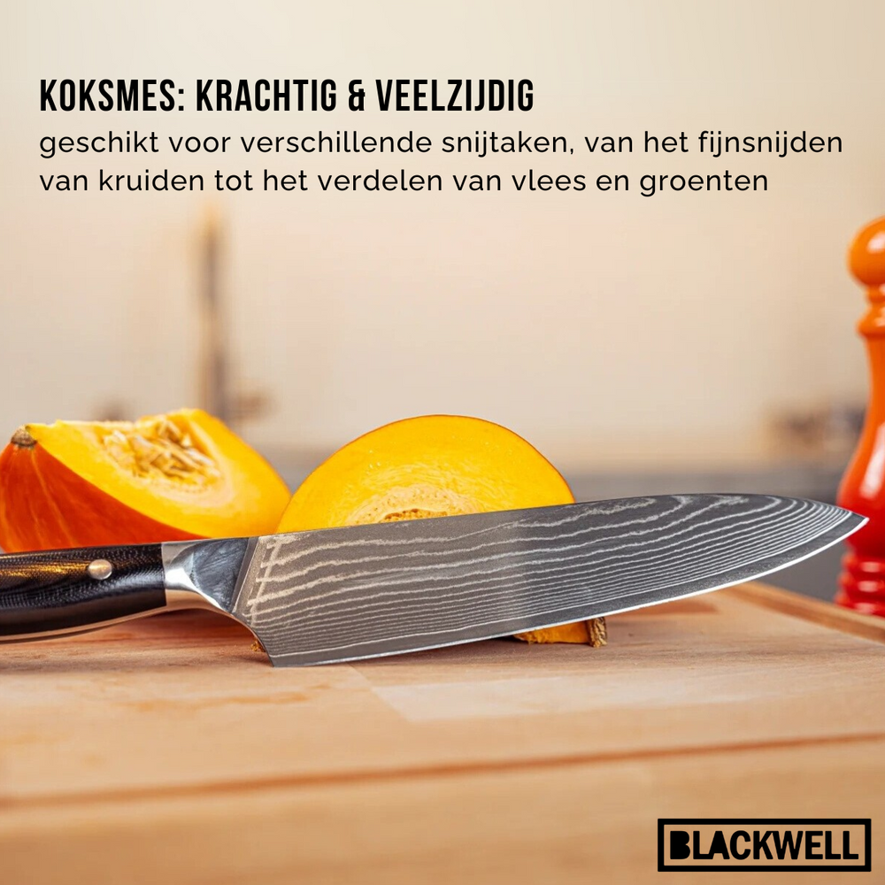 Blackwell Koksmes Japanse stijl - 67 lagen damaststaal - VG10 - 20 cm