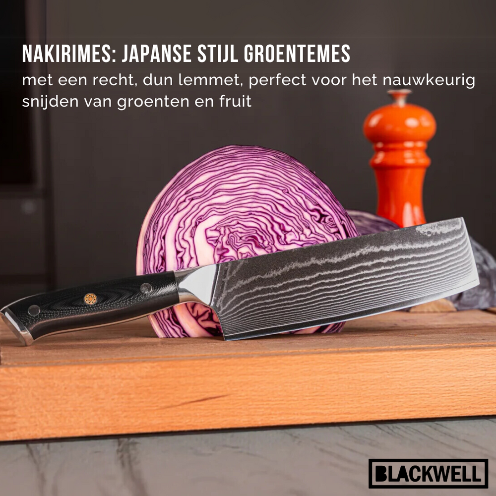 Blackwell Messenset (Santokumes + Groentemes / Nakirimes) - Japanse stijl - 67 lagen damaststaal - VG10 - 2-delig