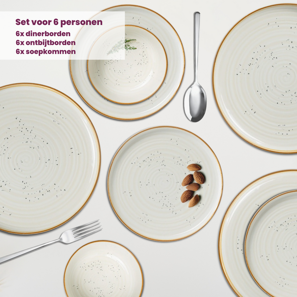 Cosy & Trendy Serviesset Baltic Vanilla 18-delig / 6 personen - 6 dinerborden, 6 ontbijtborden en 6 kommen