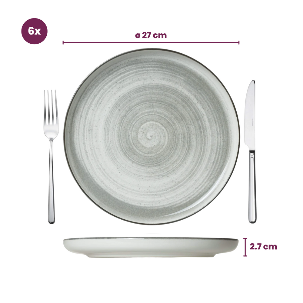 Cosy & Trendy Serviesset Baltic Grey 18-delig / 6 personen - 6 dinerborden, 6 ontbijtborden en 6 kommen