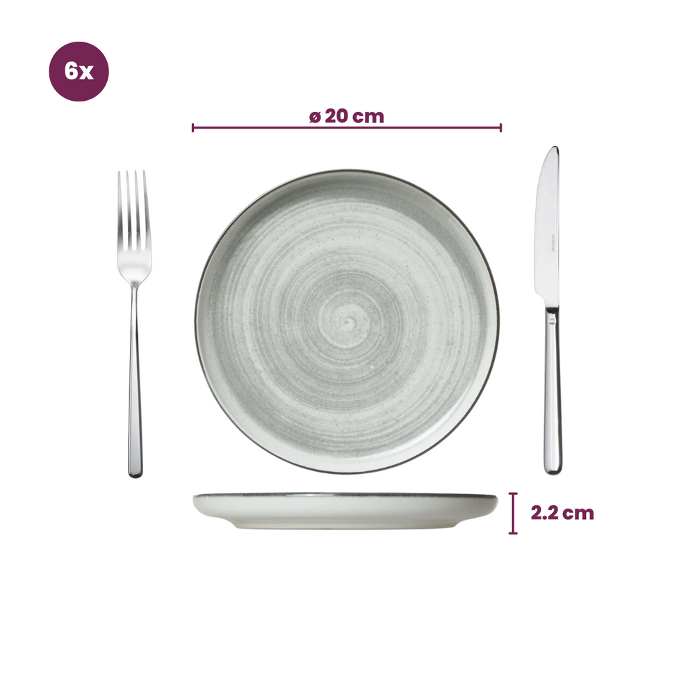 Cosy & Trendy Serviesset Baltic Grey 18-delig / 6 personen - 6 dinerborden, 6 ontbijtborden en 6 kommen