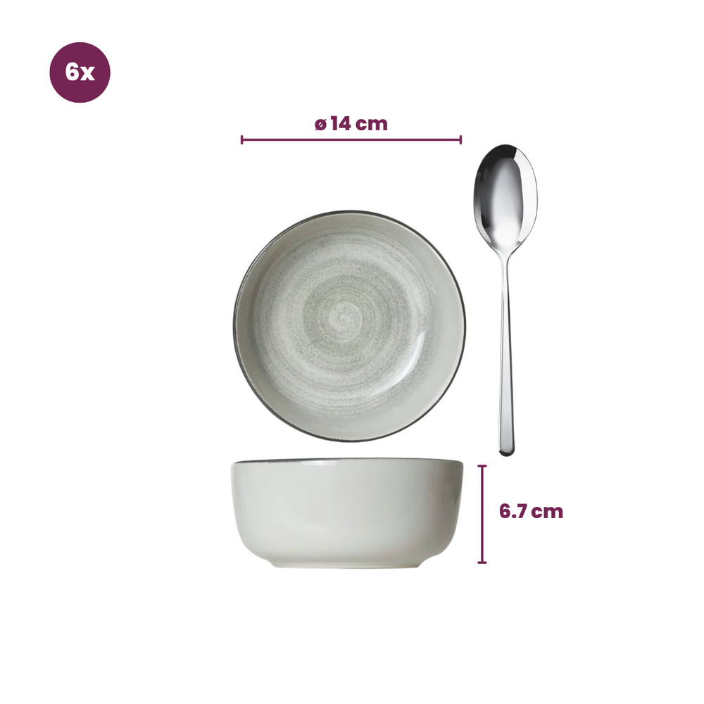 Cosy & Trendy Serviesset Baltic Grey 18-delig / 6 personen - 6 dinerborden, 6 ontbijtborden en 6 kommen