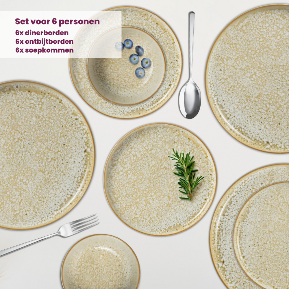 Cosy & Trendy Serviesset Baltic Luna 18-delig / 6 personen - 6 dinerborden, 6 ontbijtborden en 6 kommen