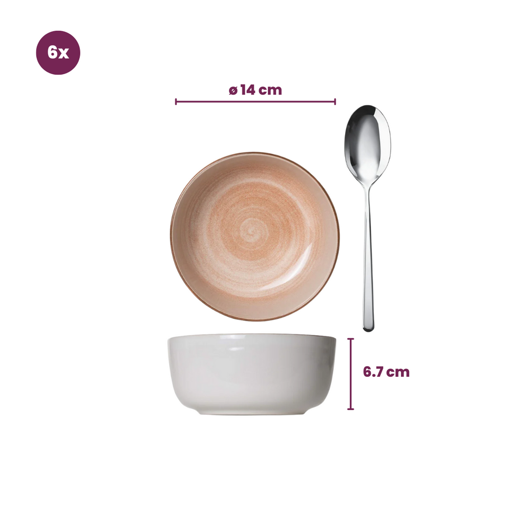 Cosy & Trendy Serviesset Baltic Peach 18-delig / 6 personen - 6 dinerborden, 6 ontbijtborden en 6 kommen