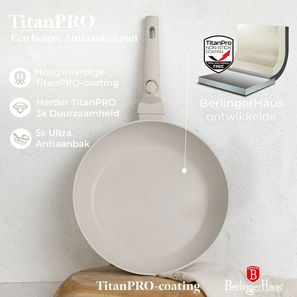 Berlinger Haus Sahara koekenpan 28 cm in mat crème: TitanPRO anti-aanbaklaag waar niets aan blijft plakken