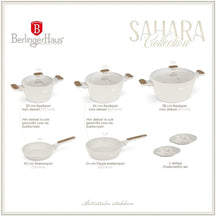 Overzicht van de Berlinger Haus Sahara Nordic pannenset 7-delig met alle onderdelen en maten