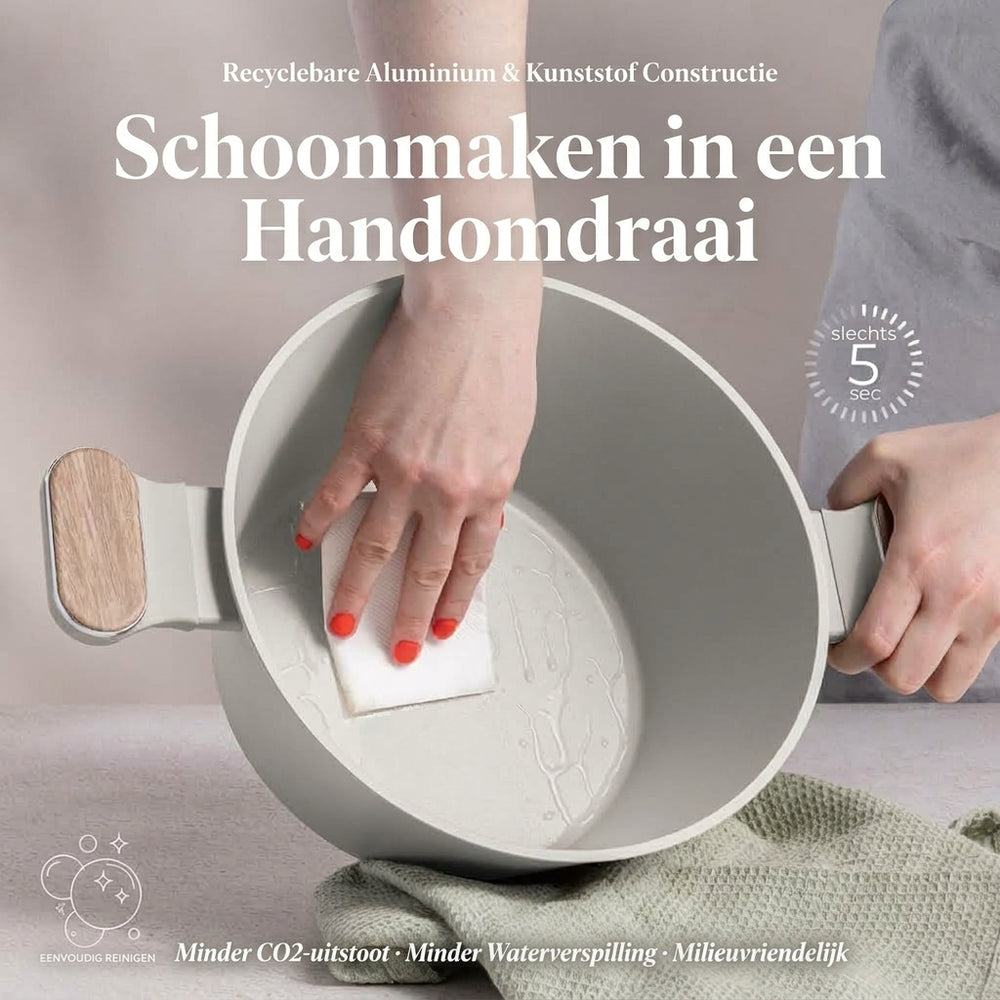 Berlinger Haus Sahara Nordic pannenset 7-delig in mat crème met houtlook grepen: in een handomdraai schoon te maken