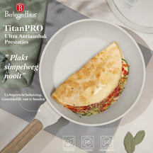Berlinger Haus Sahara Nordic pannenset 7-delig in mat crème met houtlook grepen: TitanPRO anti-aanbaklaag waar niets aan blijft plakken