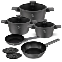 BerlingerHaus Pannenset Mat Antraciet 7-Delig - Kookpan ø 20, 24, 28 cm, Koekenpan ø 20 & 24 cm - geschikt voor alle warmtebronnen