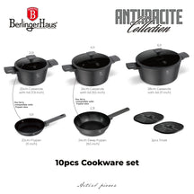 BerlingerHaus Pannenset Mat Antraciet 7-Delig - Kookpan ø 20, 24, 28 cm, Koekenpan ø 20 & 24 cm - geschikt voor alle warmtebronnen