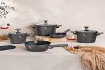 BerlingerHaus Pannenset Mat Antraciet 7-Delig - Kookpan ø 20, 24, 28 cm, Koekenpan ø 20 & 24 cm - geschikt voor alle warmtebronnen