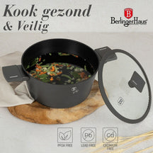 BerlingerHaus Pannenset Mat Antraciet 7-Delig - Kookpan ø 20, 24, 28 cm, Koekenpan ø 20 & 24 cm - geschikt voor alle warmtebronnen