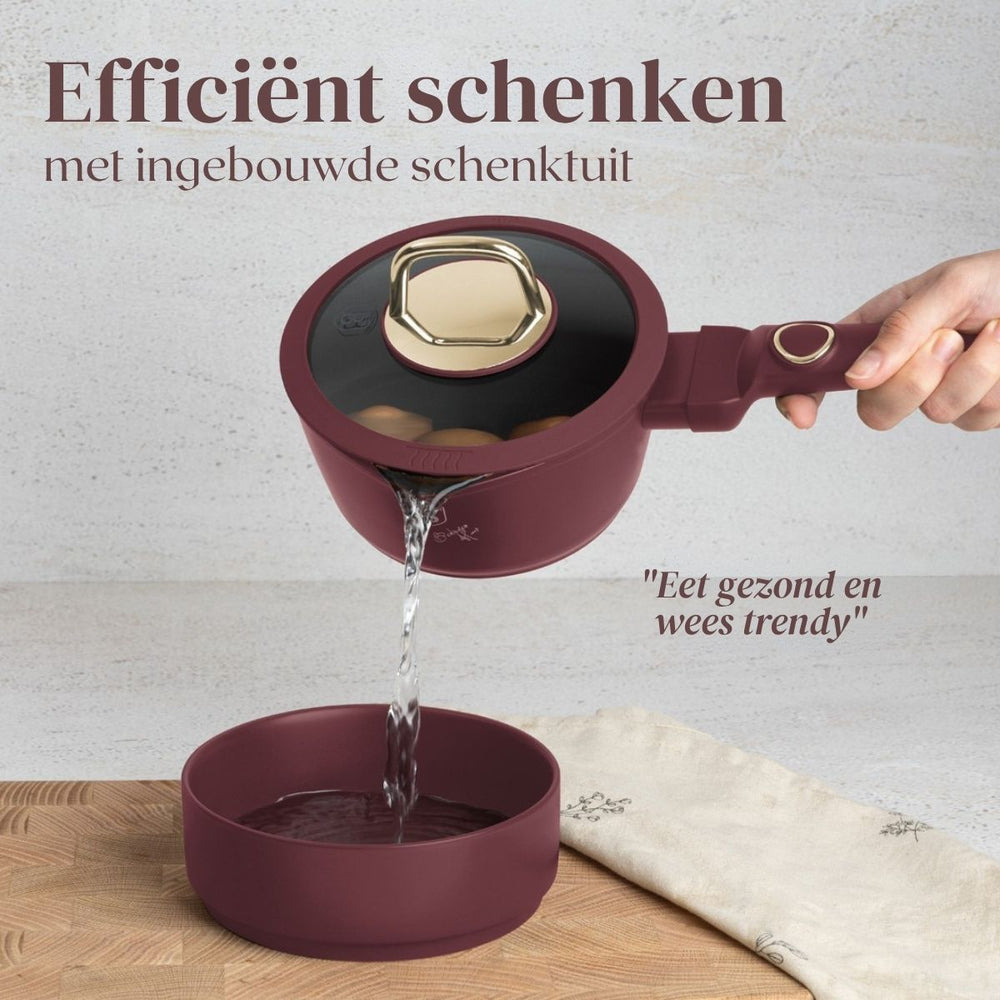 BerlingerHaus Pannenset Mat Bordeaux 11-Delig - Kookpan ø 20, 24, 28 cm, Koekenpan ø 24, 28 cm & Steelpan ø 16 cm - geschikt voor alle warmtebronnen