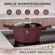 BerlingerHaus Pannenset Mat Bordeaux 11-Delig - Kookpan ø 20, 24, 28 cm, Koekenpan ø 24, 28 cm & Steelpan ø 16 cm - geschikt voor alle warmtebronnen