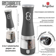 BerlingerHaus Peper- en Zoutmolen Elektrisch Mat Antraciet - 2-in-1 - Keramische Molen