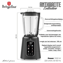 BerlingerHaus Blender Digitaal Mat Antraciet - Glazen Kan - 1.5 Liter - 1000W