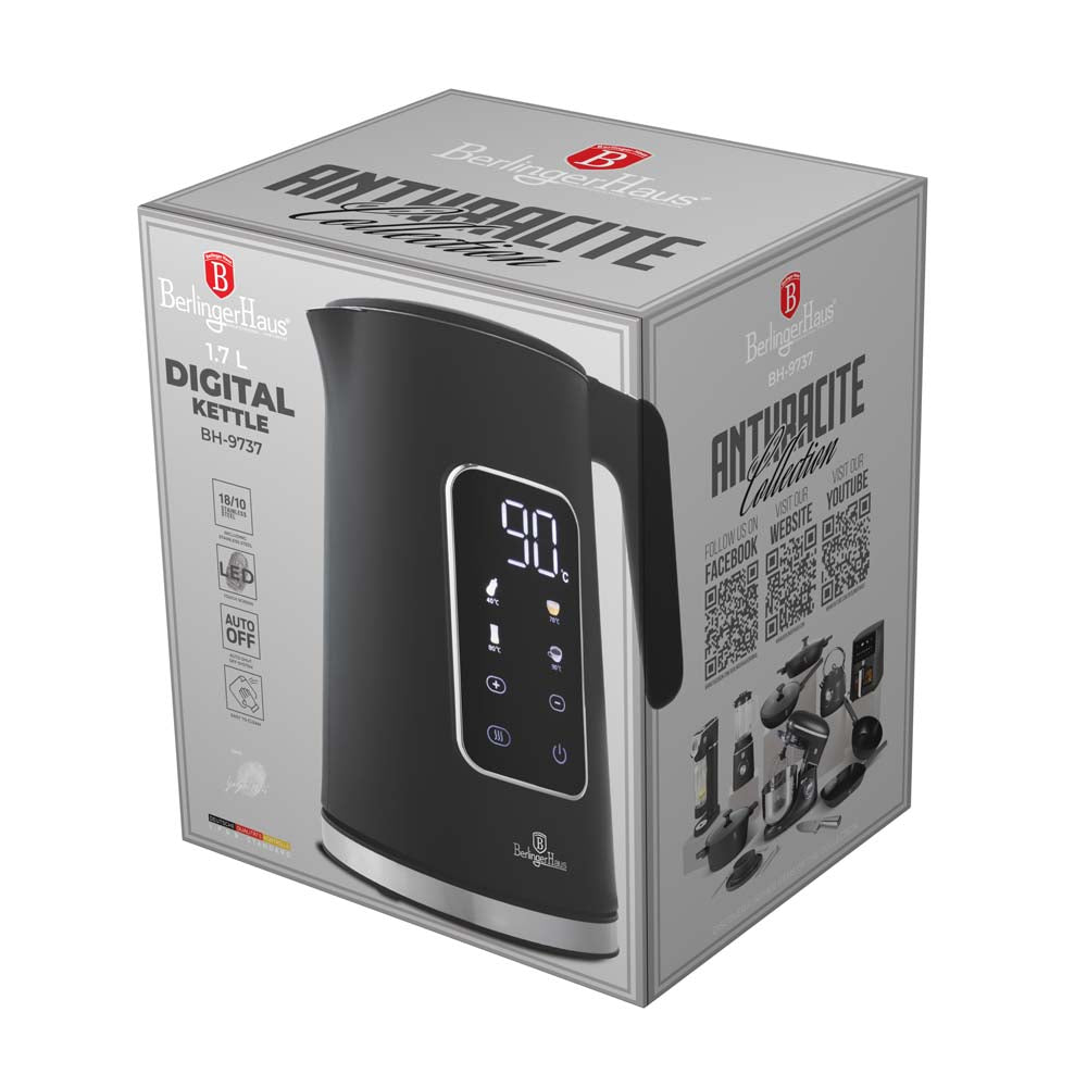 BerlingerHaus Waterkoker Digitaal Mat Antraciet - Temperatuurinstelling - 1.7 Liter - 2200W