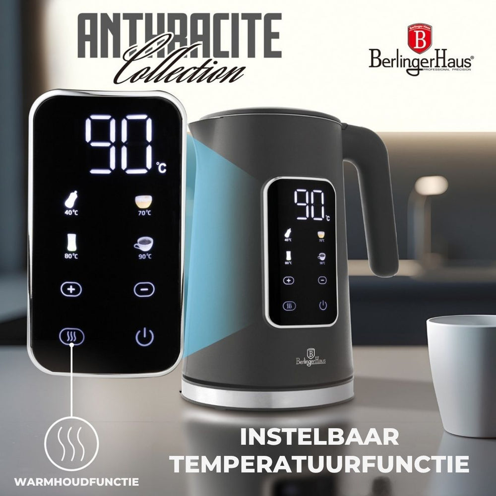 BerlingerHaus Waterkoker Digitaal Mat Antraciet - Temperatuurinstelling - 1.7 Liter - 2200W