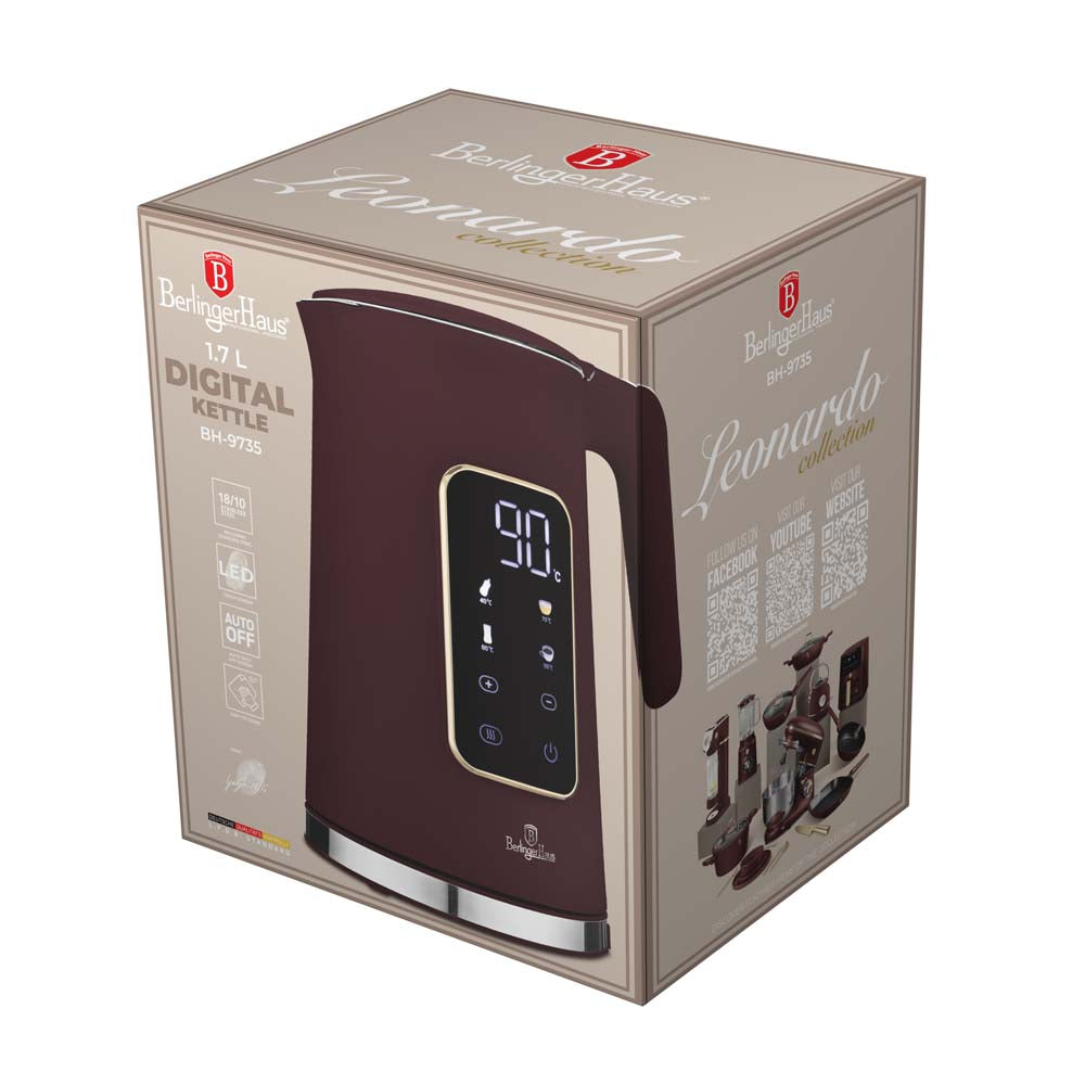 BerlingerHaus Waterkoker Digitaal Mat Bordeaux - Temperatuurinstelling - 1.7 Liter - 2200W