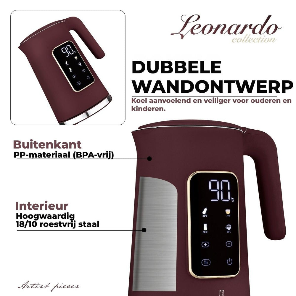 BerlingerHaus Waterkoker Digitaal Mat Bordeaux - Temperatuurinstelling - 1.7 Liter - 2200W