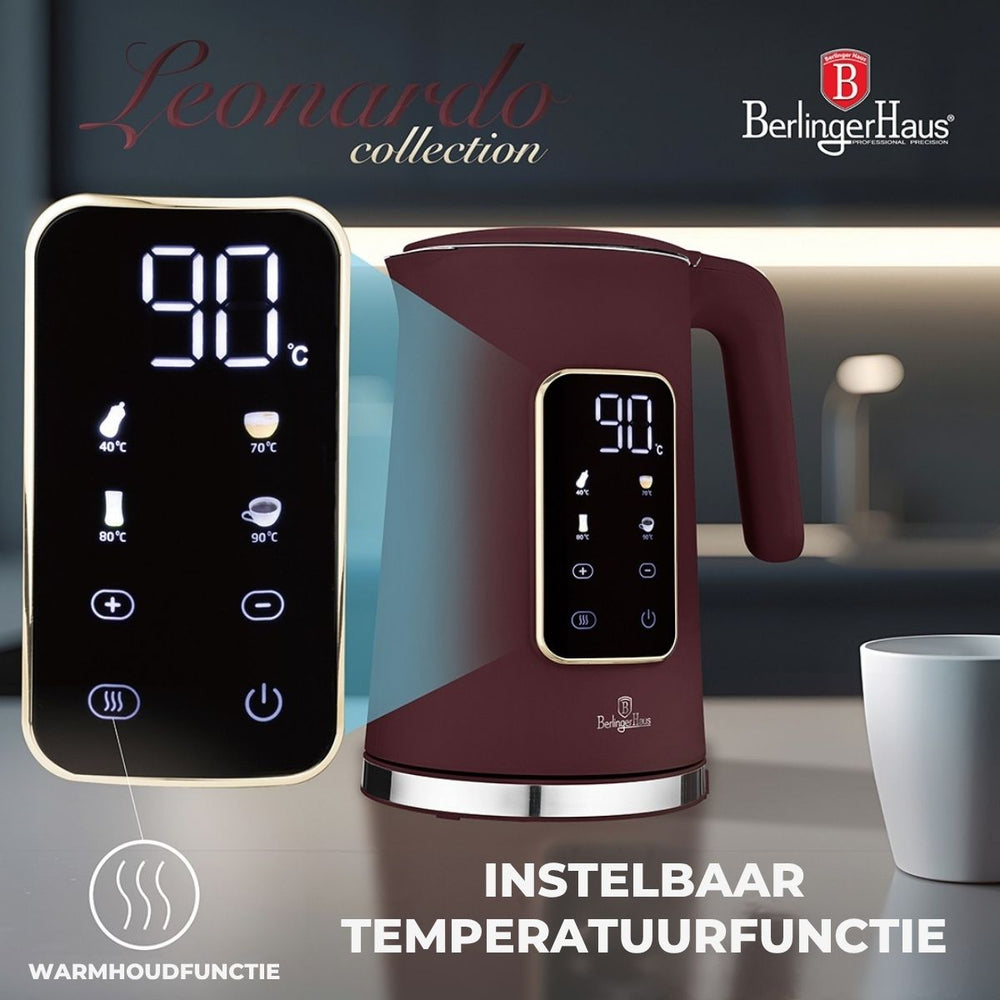 BerlingerHaus Waterkoker Digitaal Mat Bordeaux - Temperatuurinstelling - 1.7 Liter - 2200W