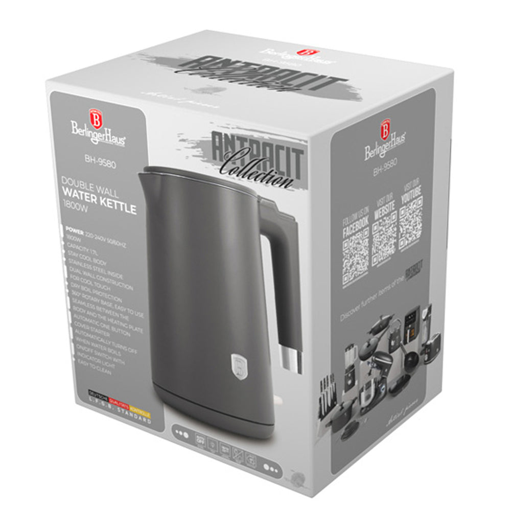 BerlingerHaus Waterkoker Dubbelwandig Mat Antraciet - 1.7 Liter - 1800W