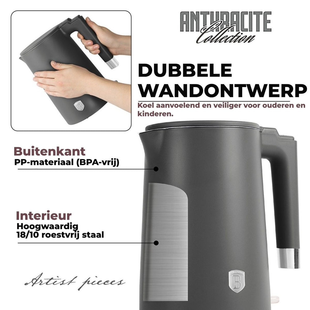 BerlingerHaus Waterkoker Dubbelwandig Mat Antraciet - 1.7 Liter - 1800W