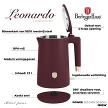 BerlingerHaus Waterkoker Dubbelwandig Mat Bordeaux - 1.7 Liter - 1800W