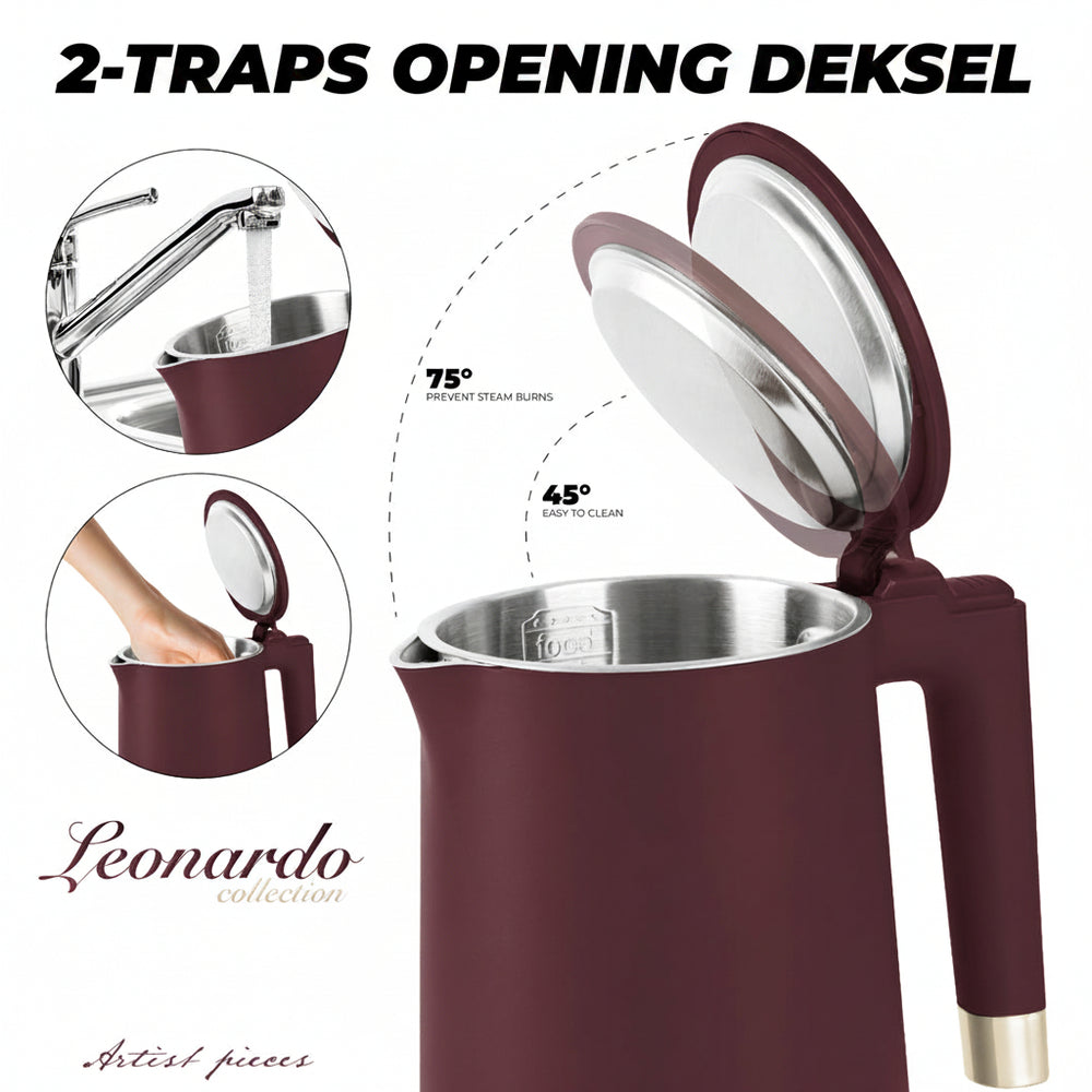 BerlingerHaus Waterkoker Dubbelwandig Mat Bordeaux - 1.7 Liter - 1800W