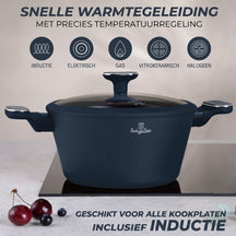 BerlingerHaus Pannenset Mat Blauw 11-Delig - Kookpan ø 20, 24, 28 cm, Koekenpan ø 24, 28 cm & Steelpan ø 16 cm - Geschikt voor alle warmtebronnen